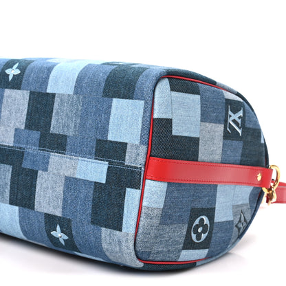Louis Vuitton Denim Damier Monogram Patchwork Speedy Bandouliere 30 Blue Rouge 9 of 9
