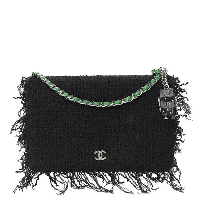 Chanel Tweed Fringe Wallet On Chain WOC Black Green 1 of 11