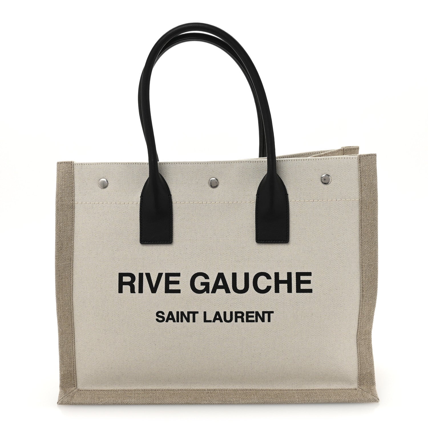 Saint Laurent Linen Calfskin Small Rive Gauche Tote Greggio Natural 1 of 9