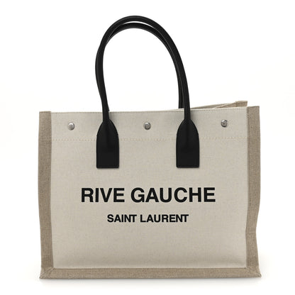 Saint Laurent Linen Calfskin Small Rive Gauche Tote Greggio Natural 1 of 9