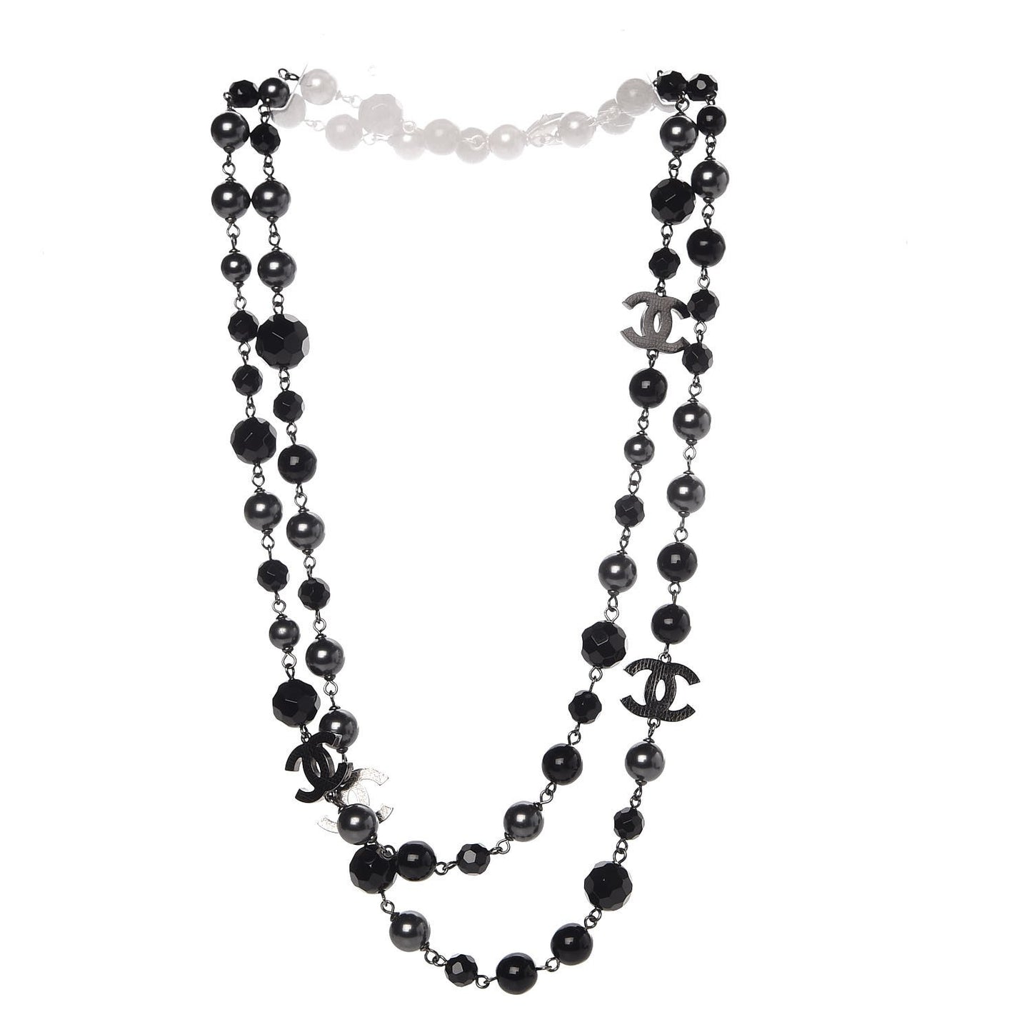 Ruthenium Beaded CC Long Necklace Black
