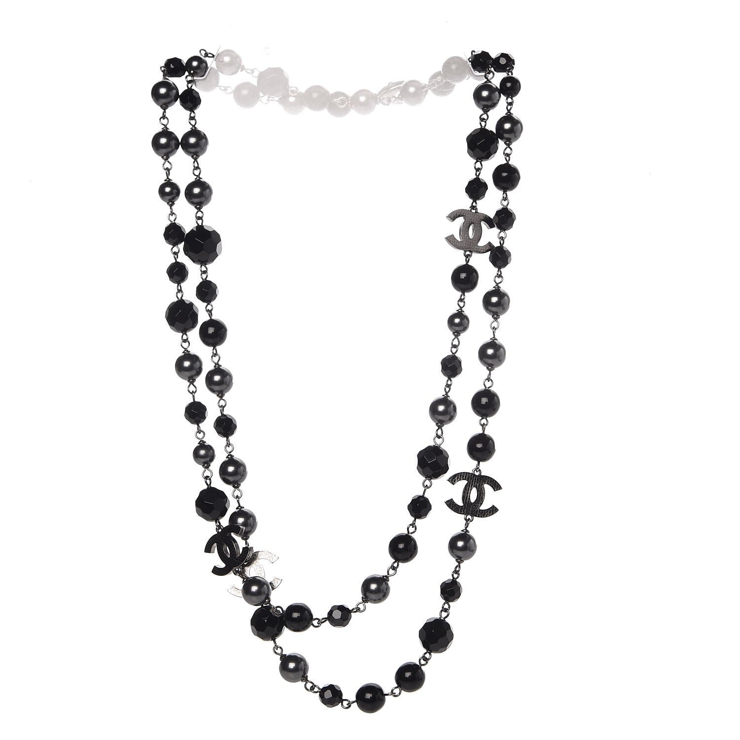 Chanel Ruthenium Beaded CC Long Necklace Black 4 of 6
