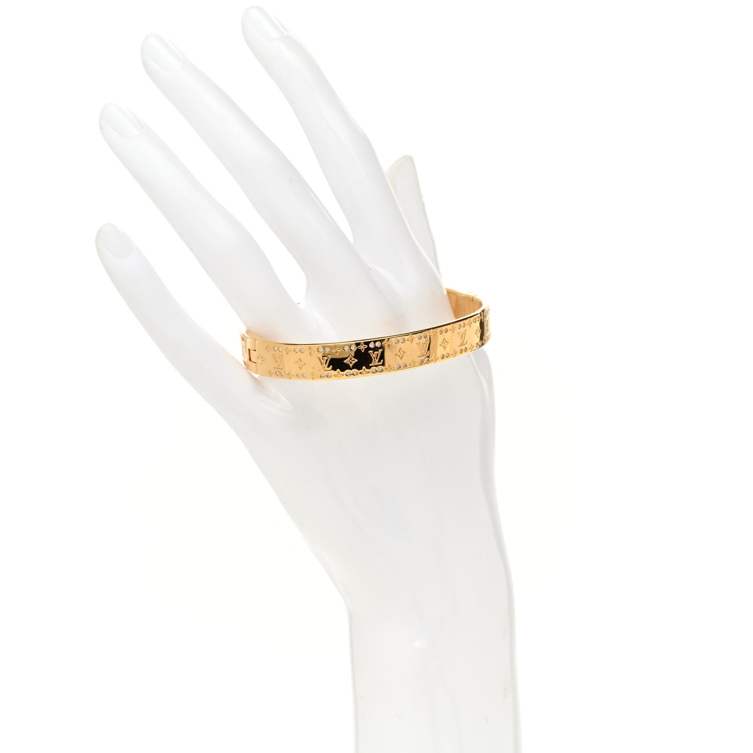 Louis Vuitton Brass Crystal Monogram Nanogram Strass Cuff M Gold 2 of 8