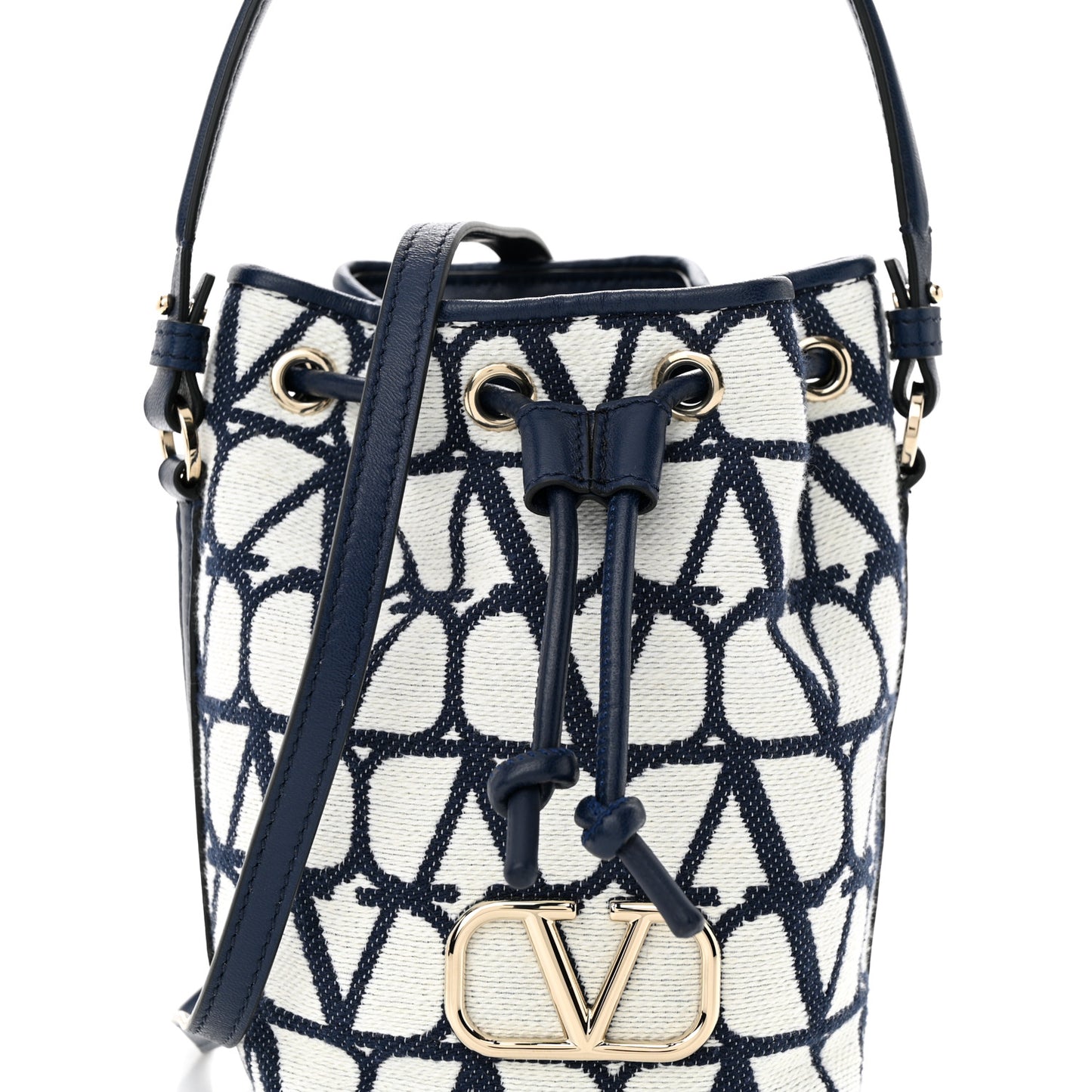 VALENTINO GARAVANI Toile Iconographe Nappa Mini Vlogo Signature Bucket Bag White Worker