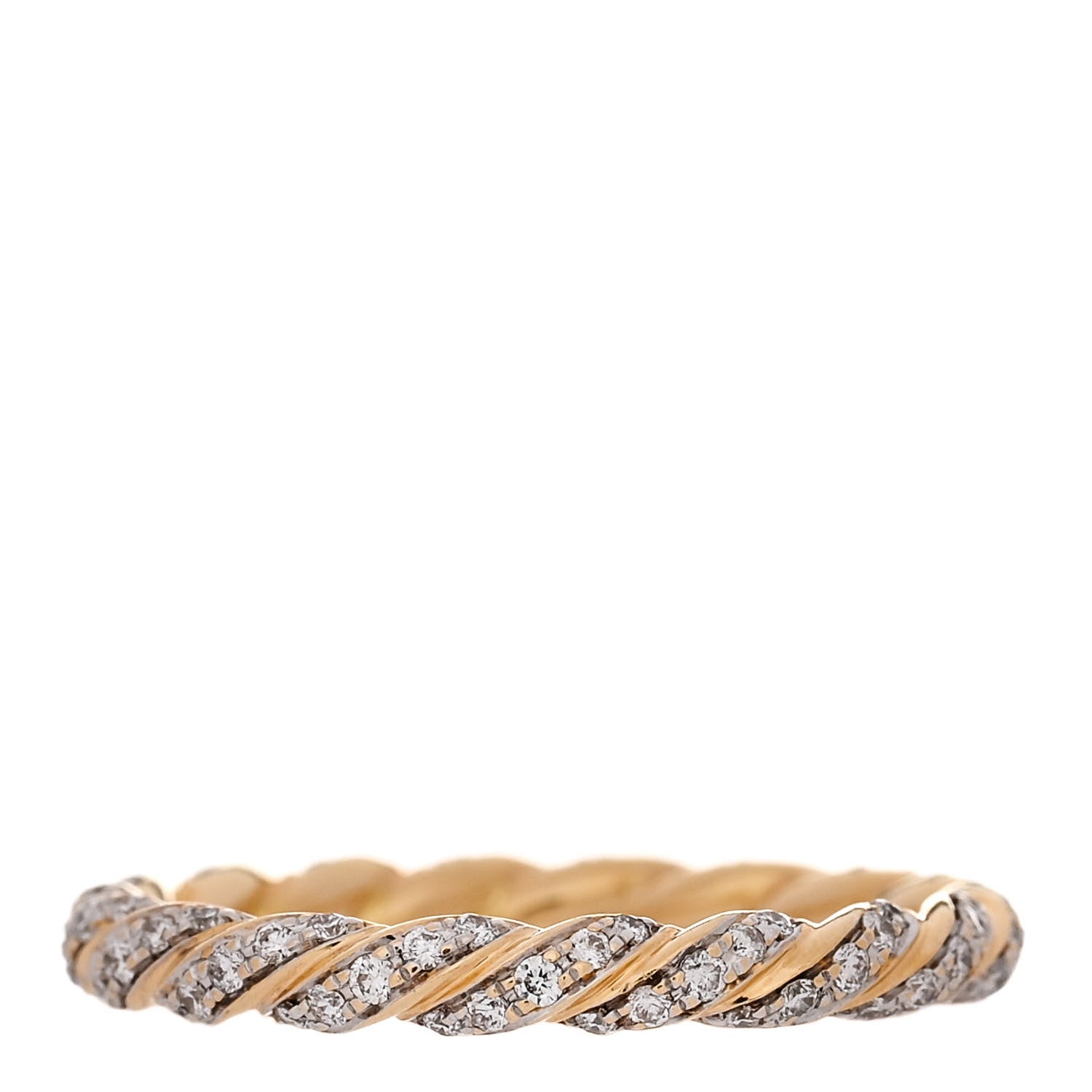 David Yurman 18K Yellow Gold Diamond Pave Petite Band Ring 54 7 3 of 5