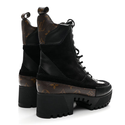 Louis Vuitton Suede Calfskin Monogram Laureate Platform Desert Boots 36 Black 5 of 9