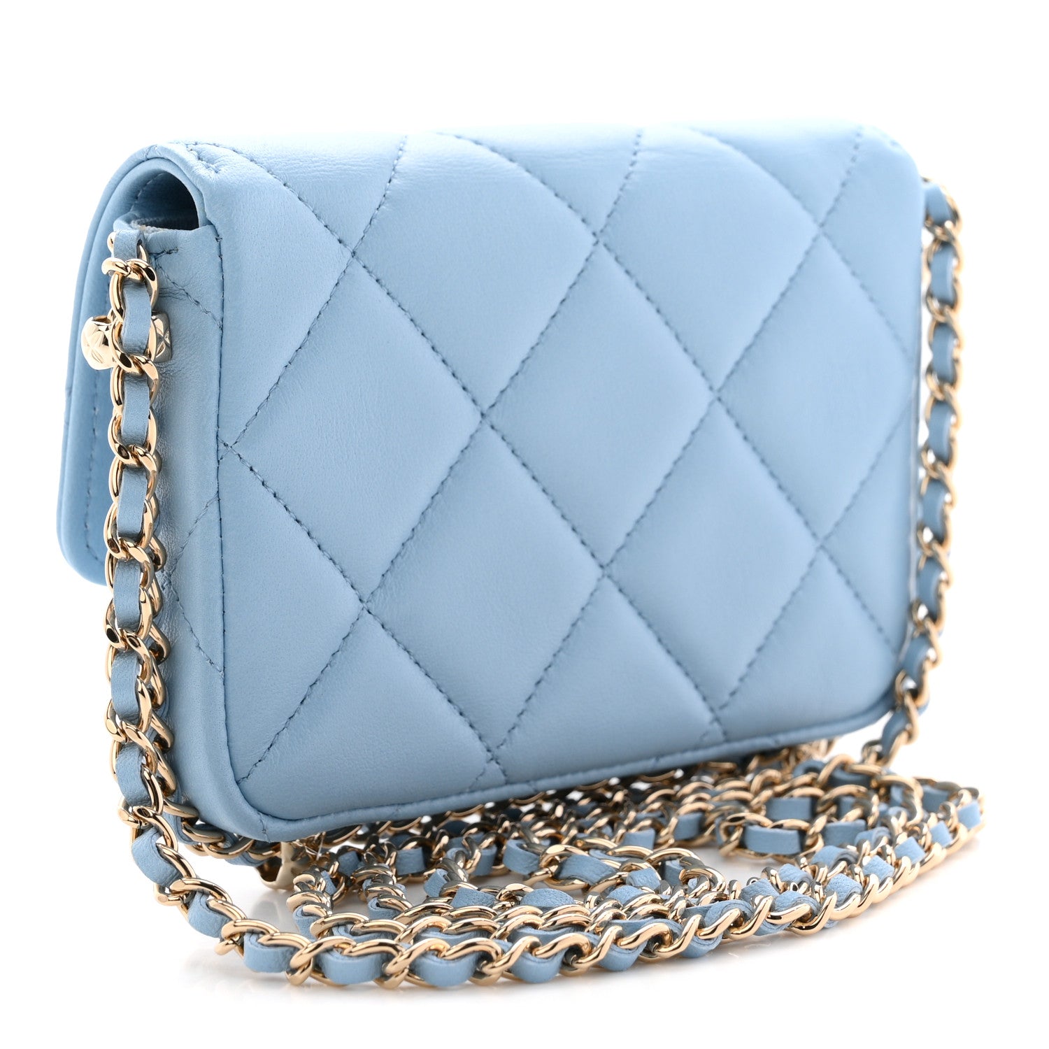 Chanel Lambskin Quilted Chain Around Coin Purse With Chain Light