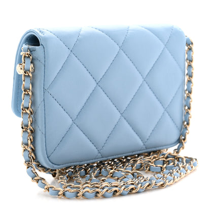 Chanel Lambskin Quilted Chain Around Coin Purse With Chain Light Blue 3 of 11