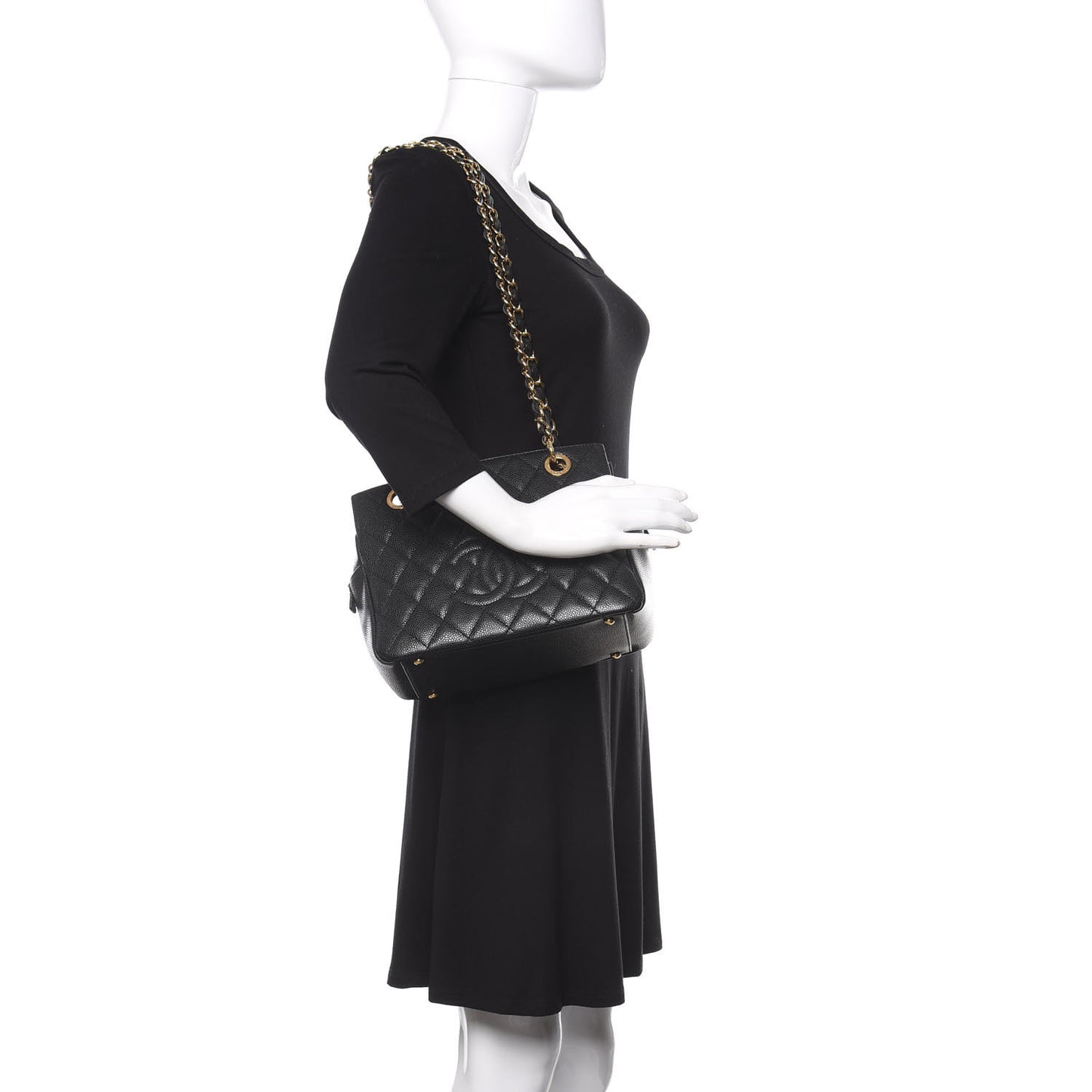 Caviar Quilted Petit Timeless Tote PTT Black