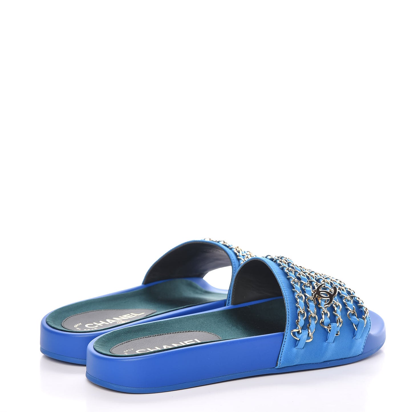 Satin Chain Flat Sandals 38 Bright Blue