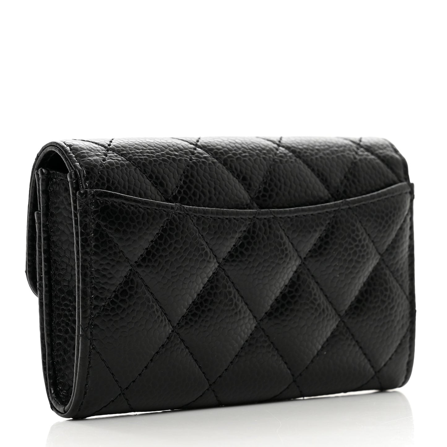 Caviar Quilted Flap Card Holder Wallet Black