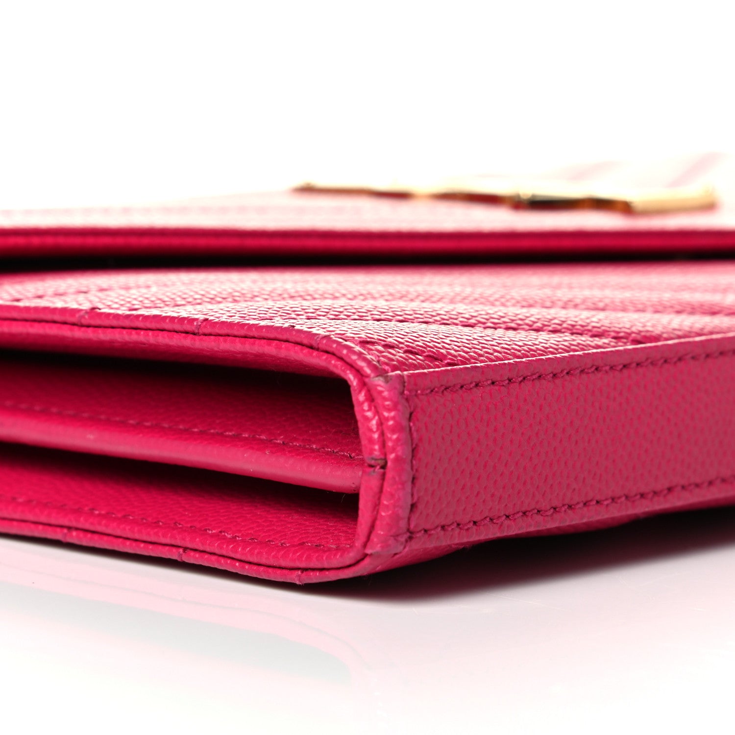 Saint Laurent Grain De Poudre Matelasse Chevron Monogram Chain Wallet Lipstick Fuchsia 5 of 7