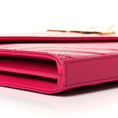 Saint Laurent Grain De Poudre Matelasse Chevron Monogram Chain Wallet Lipstick Fuchsia 5 of 7