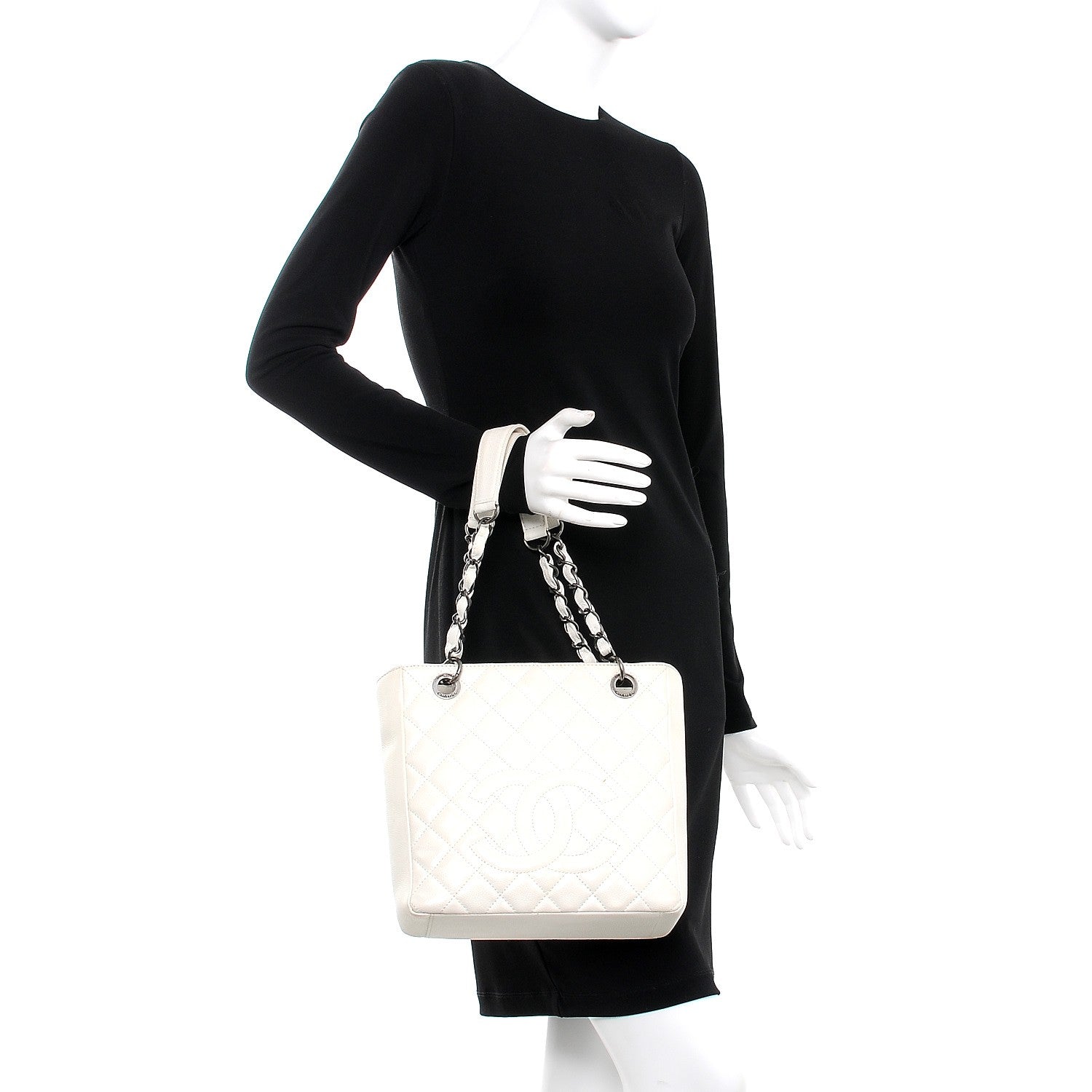 Chanel Caviar Quilted Petit Shopping Tote PST White 2 of 20