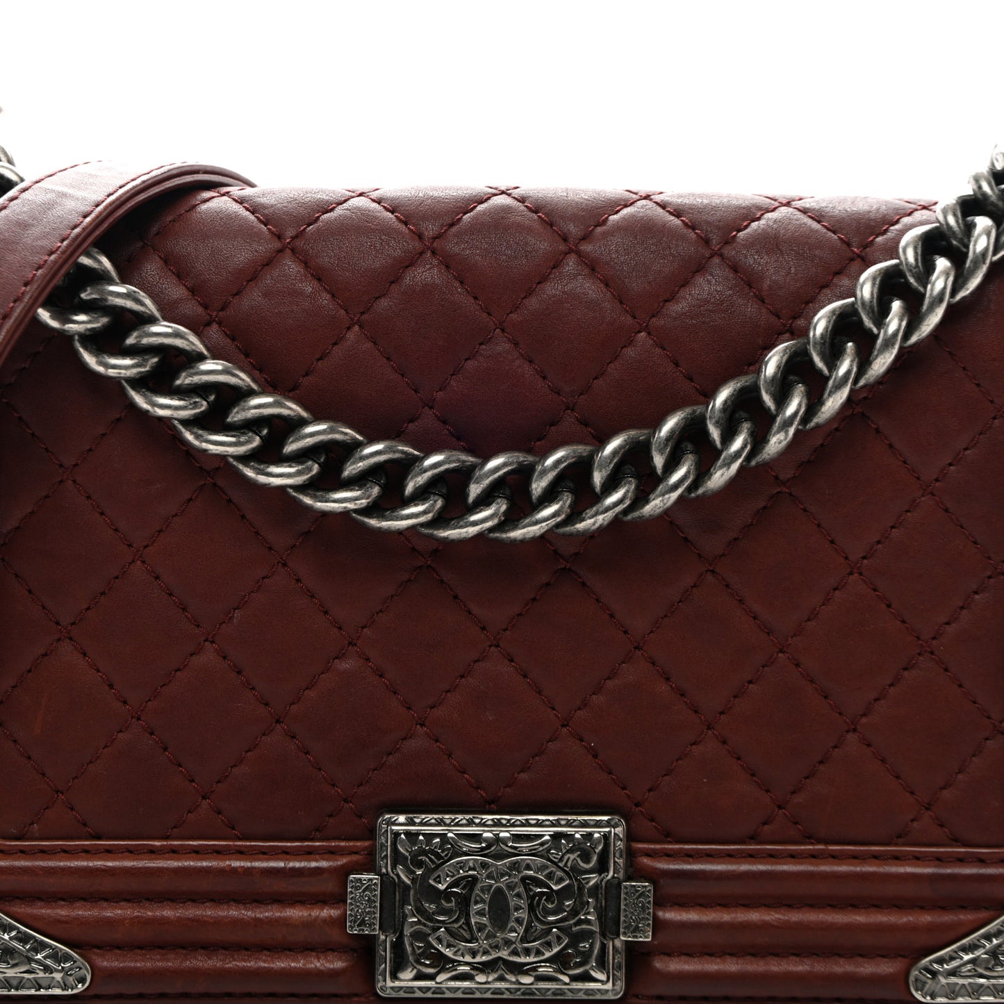 Calfskin Quilted Metal Embellished Paris Dallas Medium Boy Flap Burgundy
