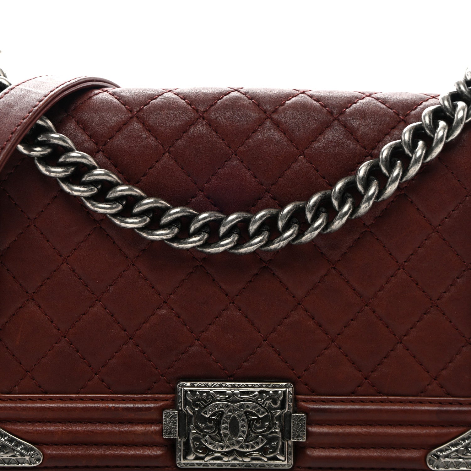 Chanel Calfskin Quilted Metal Embellished Paris Dallas Medium Boy Flap Burgundy 8 of 10