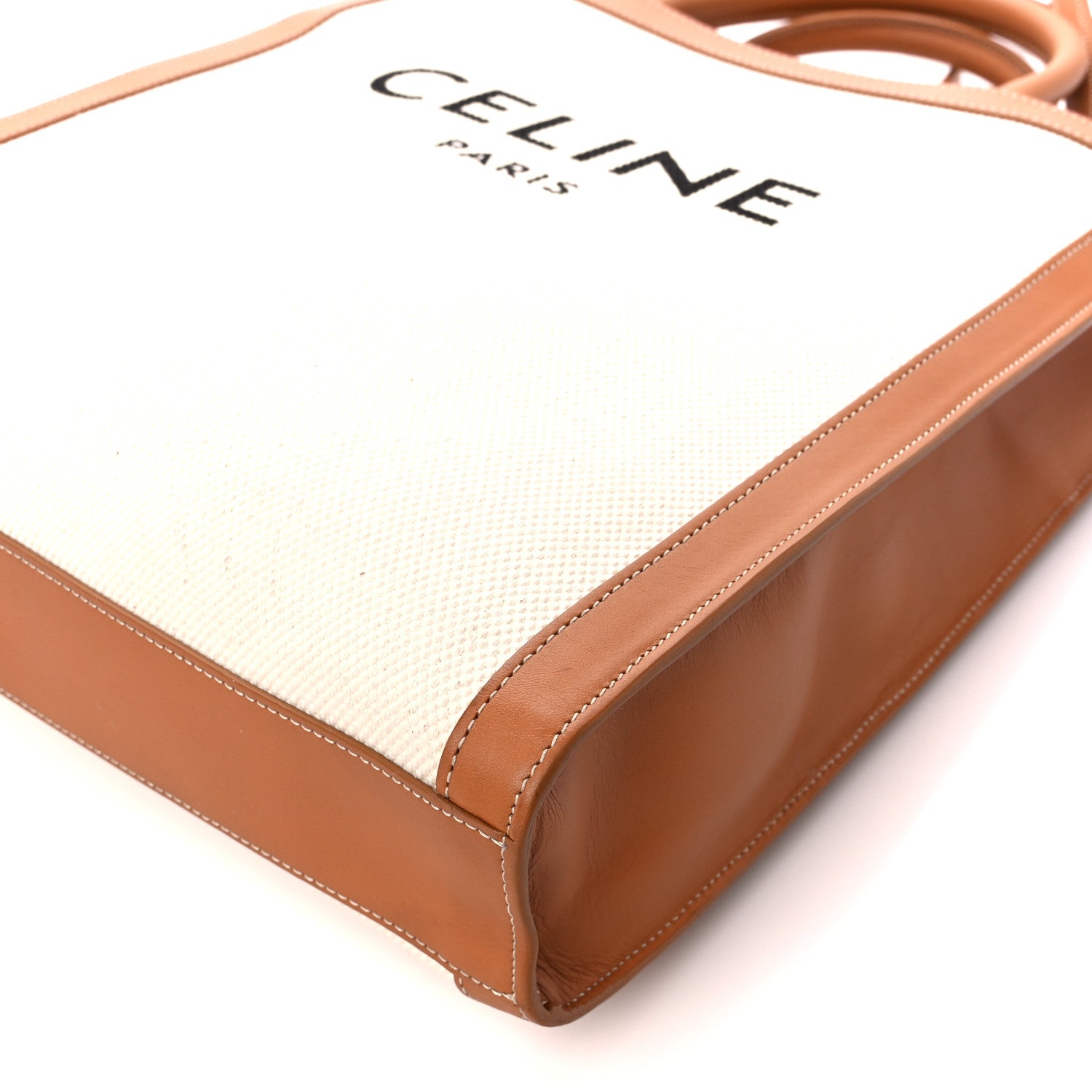 Celine Canvas Calfskin Logo Print Small Vertical Cabas Natural Tan 12 of 15