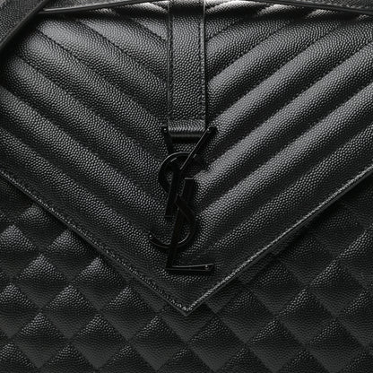 Saint Laurent Grain De Poudre Textured Mixed Matelasse Large Triquilt Monogram Monochrome Satchel Black 9 of 9