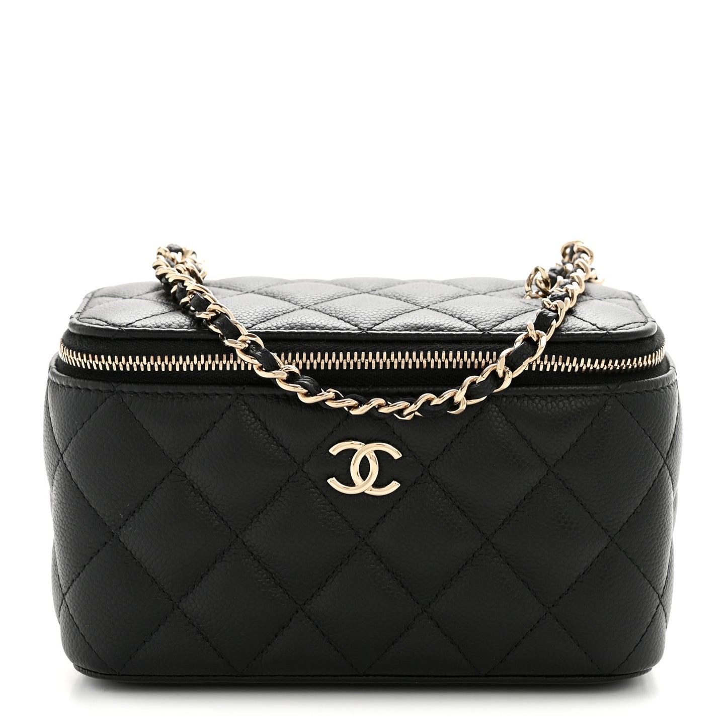Caviar Quilted Small Tiny CC Vanity Case With Chain Black