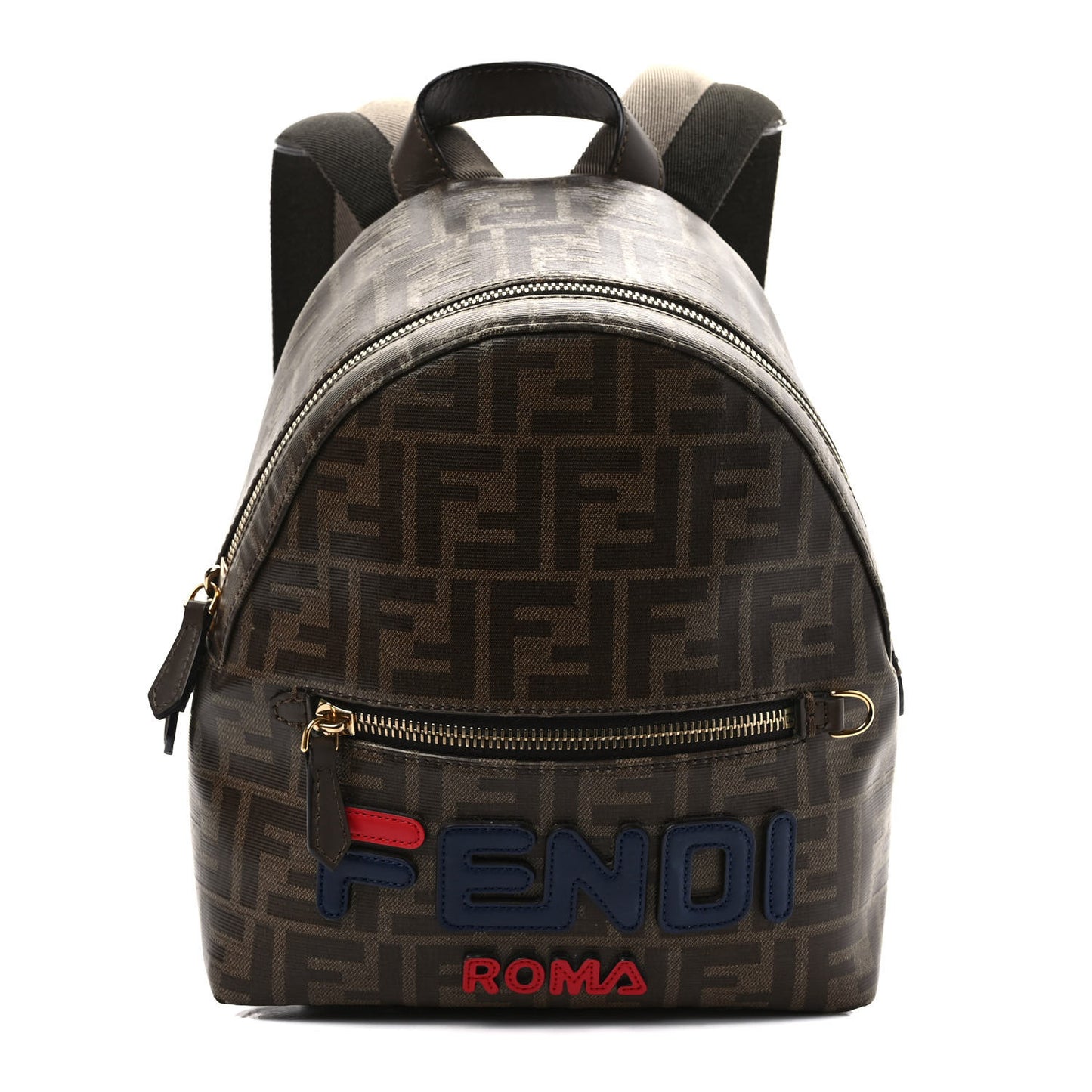 X FILA Glazed Fabric Vitello Century FF 1974 Mania Mini Backpack Mogano Panna Blueberry