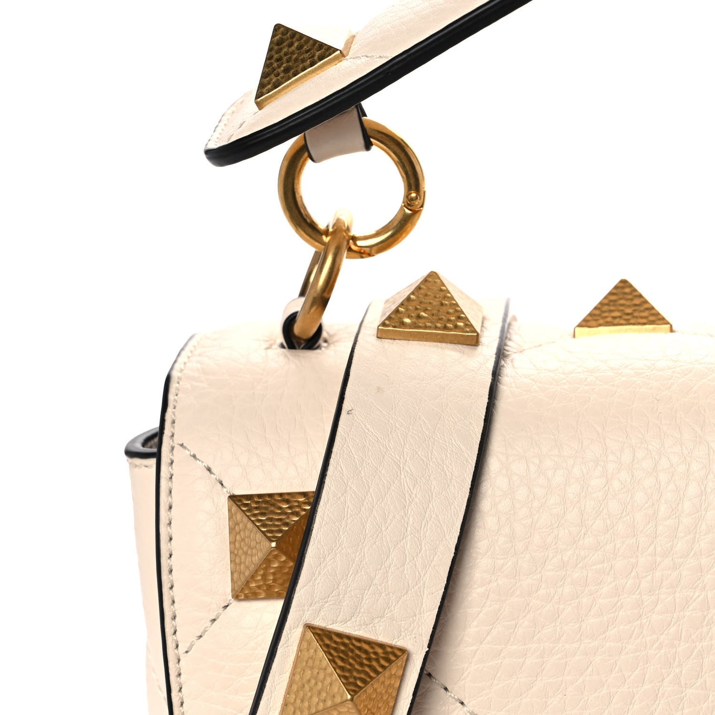 Grained Calfskin Large Roman Stud Shoulder Bag Light Ivory