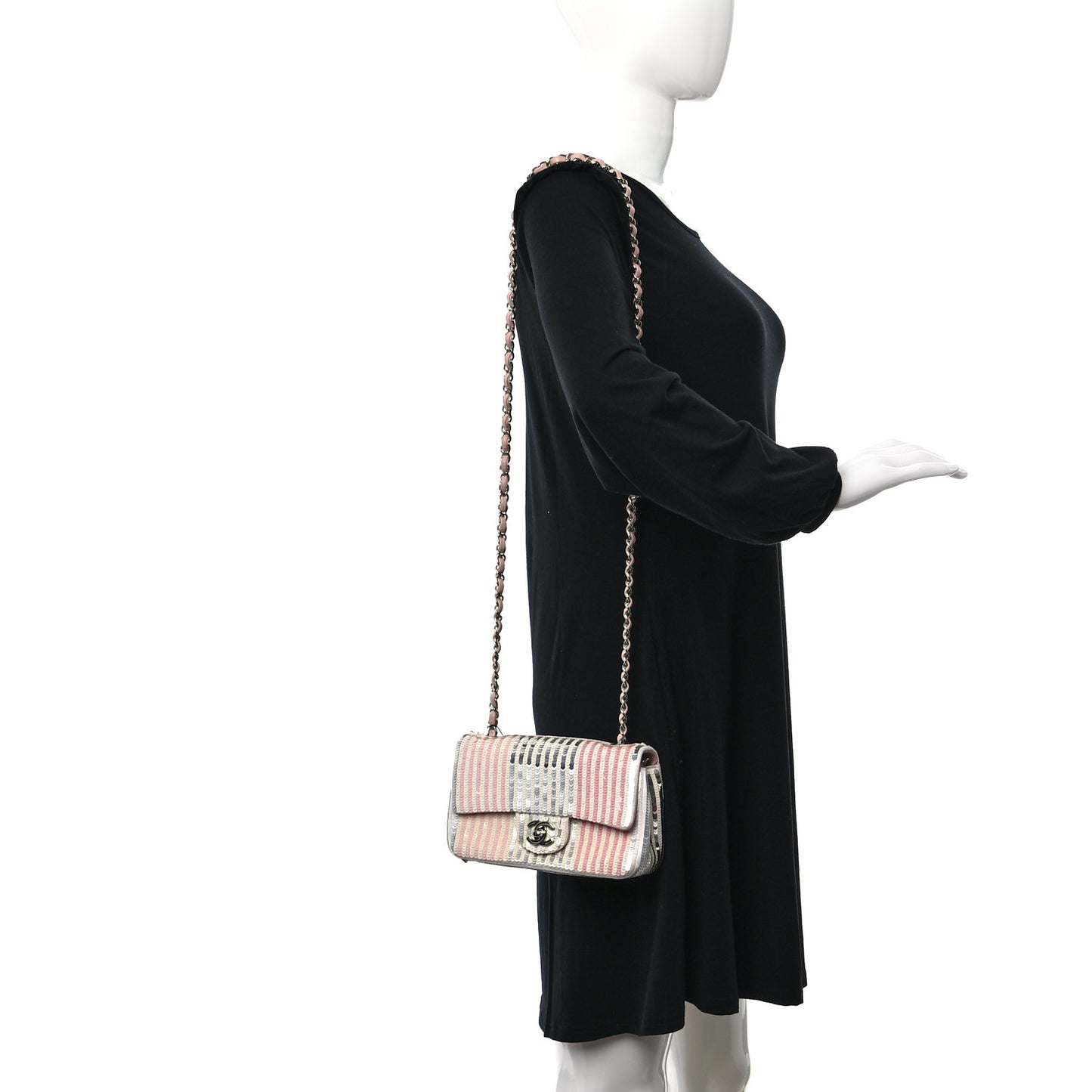 Sequin Striped Mini Flap Pink White