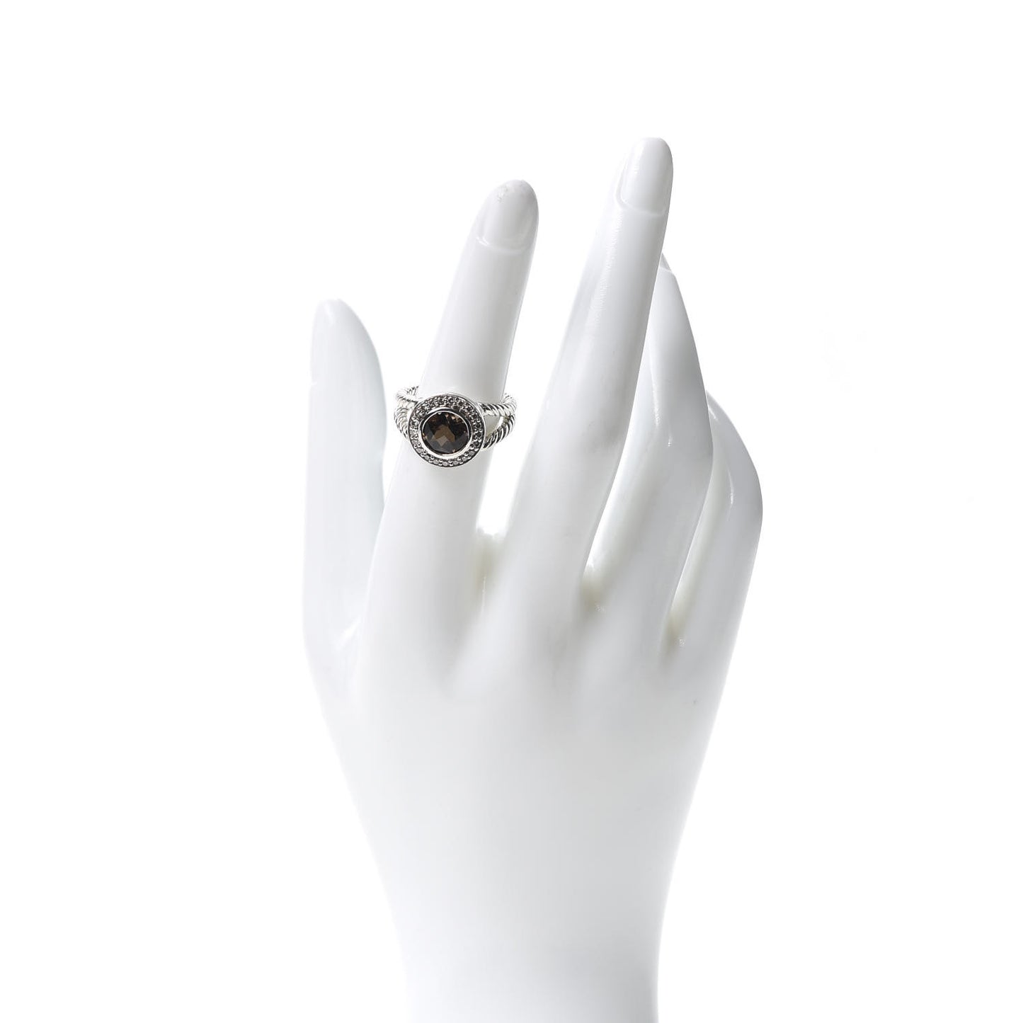Sterling Silver Diamond Smoky Quartz 8mm Petite Cerise Ring 53 6.25