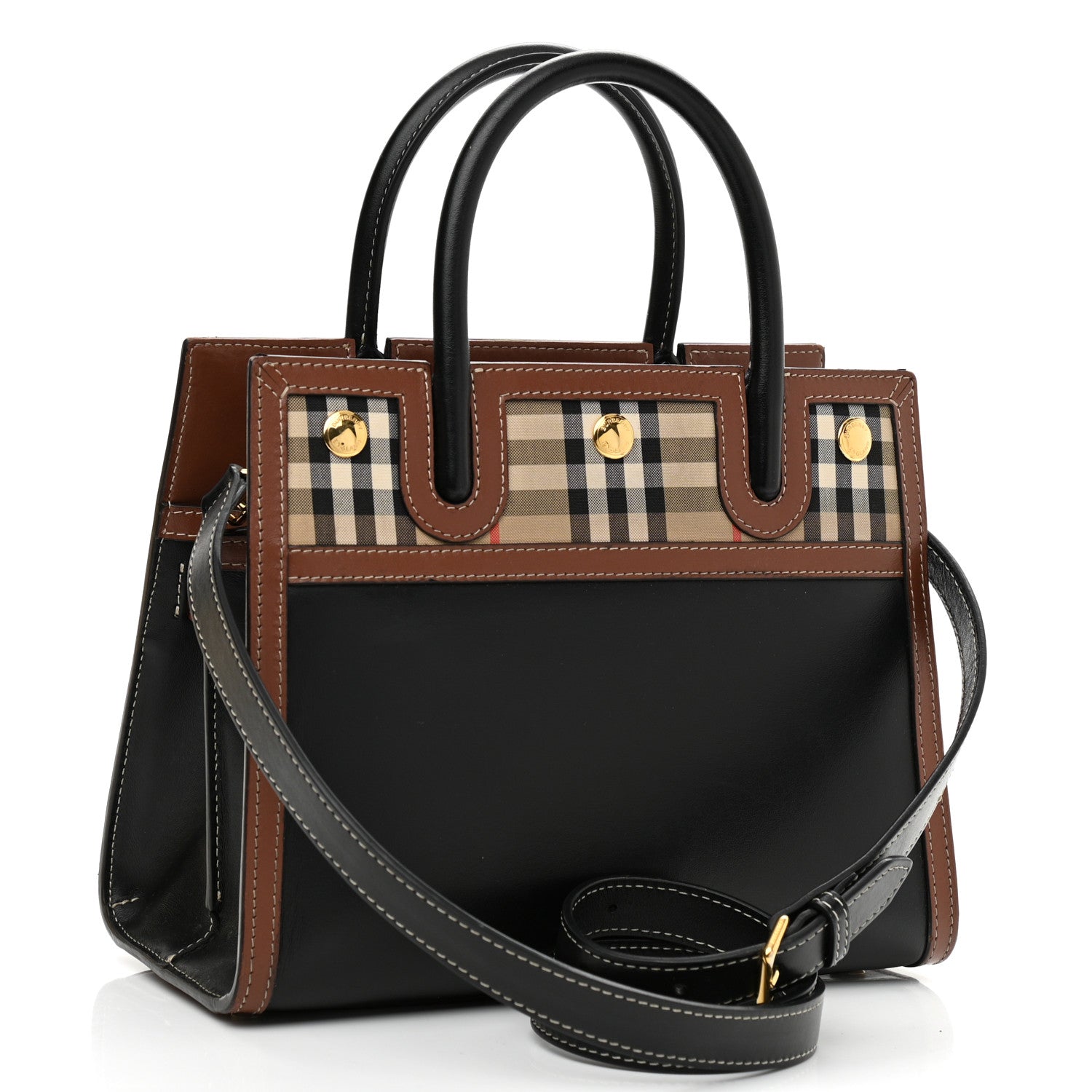 Burberry Calfskin Vintage Check Mini Two Handle Title Bag Black 2 of 10