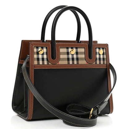 Burberry Calfskin Vintage Check Mini Two Handle Title Bag Black 2 of 10