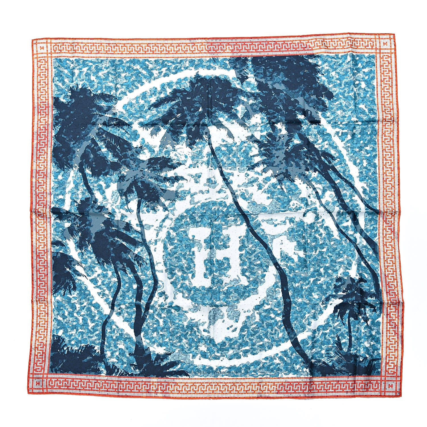 Hermes Silk A Beverly Hills Scarf 90 Orange Bleu Blanc 1 of 4