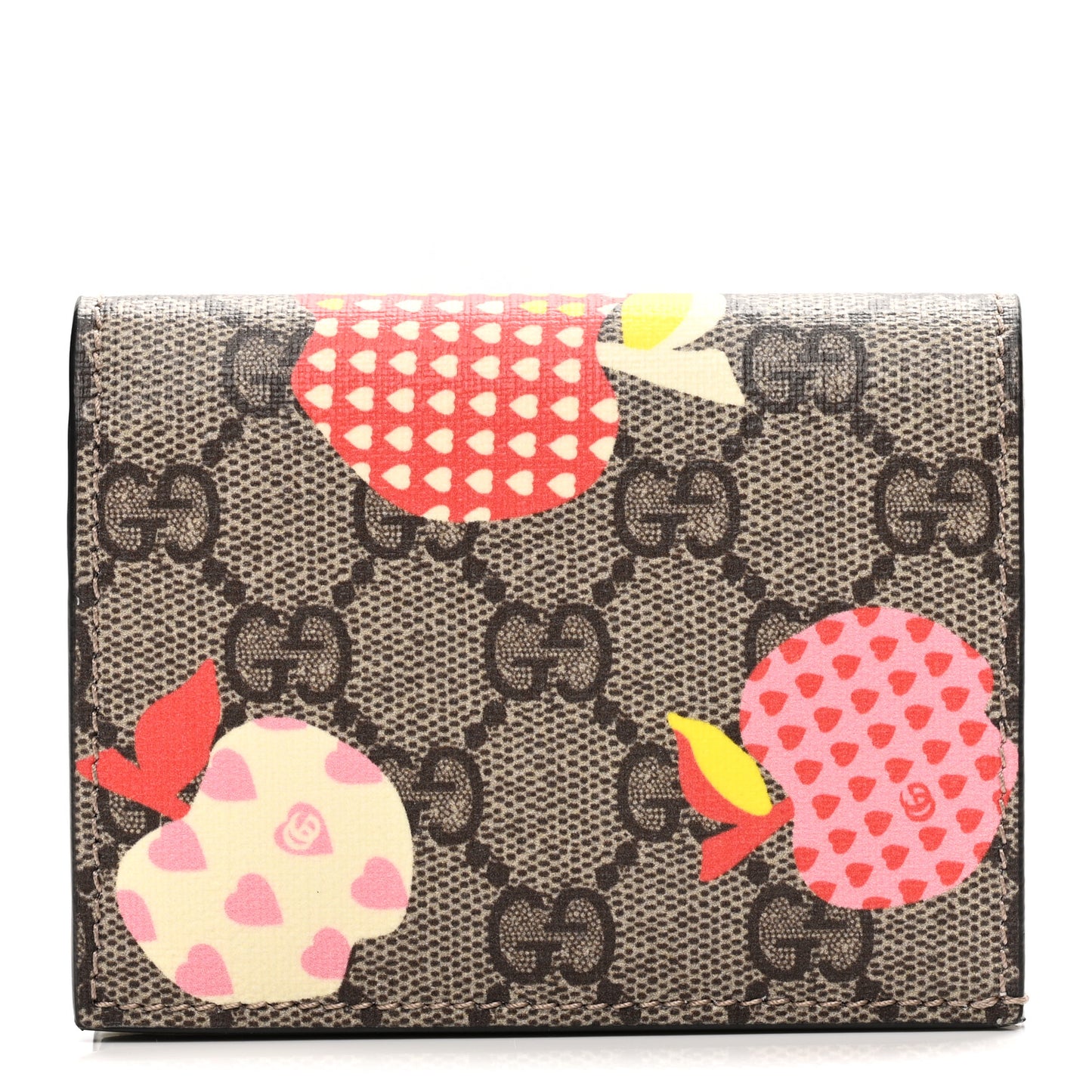 GG Supreme Monogram Les Pommes Card Case Wallet Beige Multicolor Mystic White