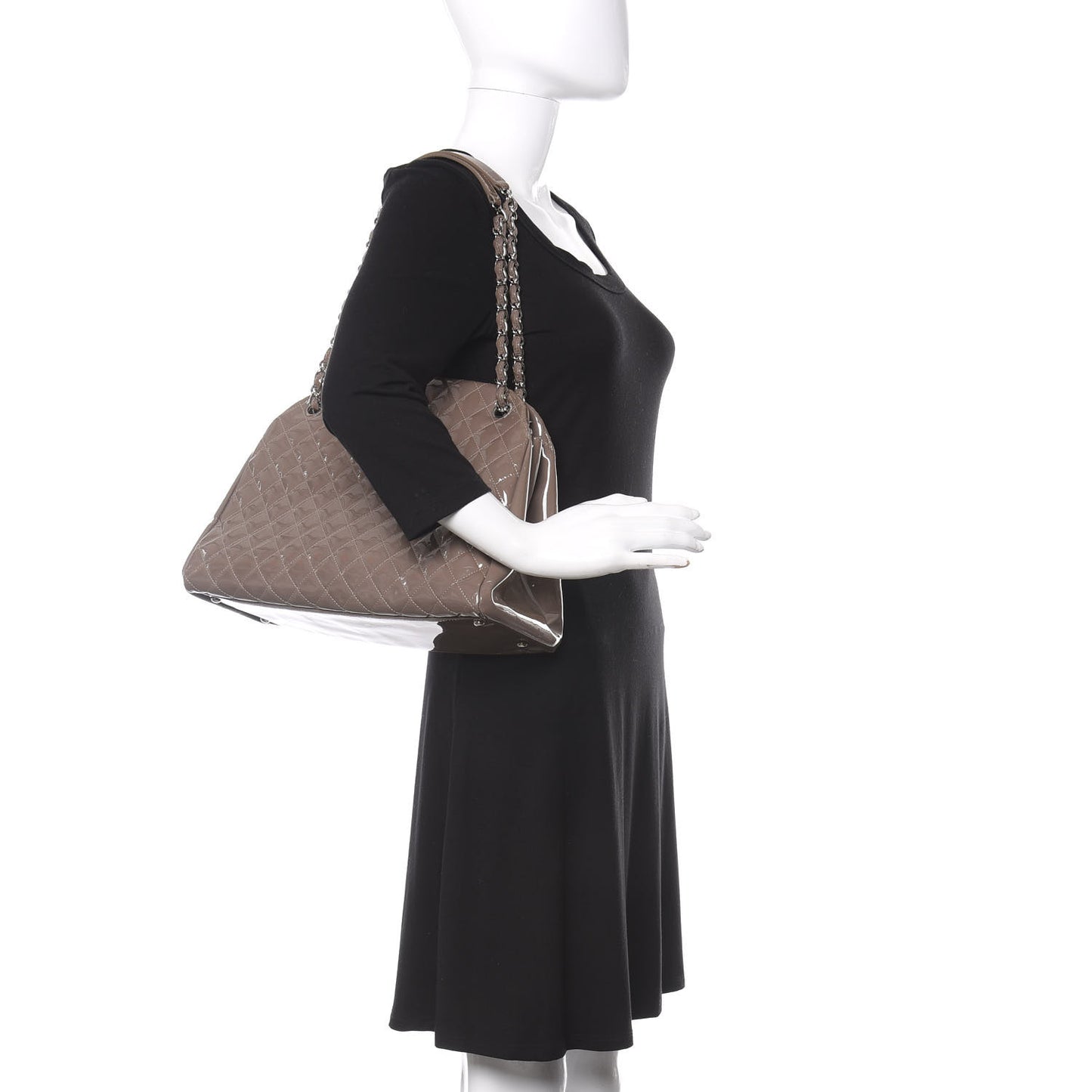 Patent Quilted Large Just Mademoiselle Bowling Bag Gris Fonce