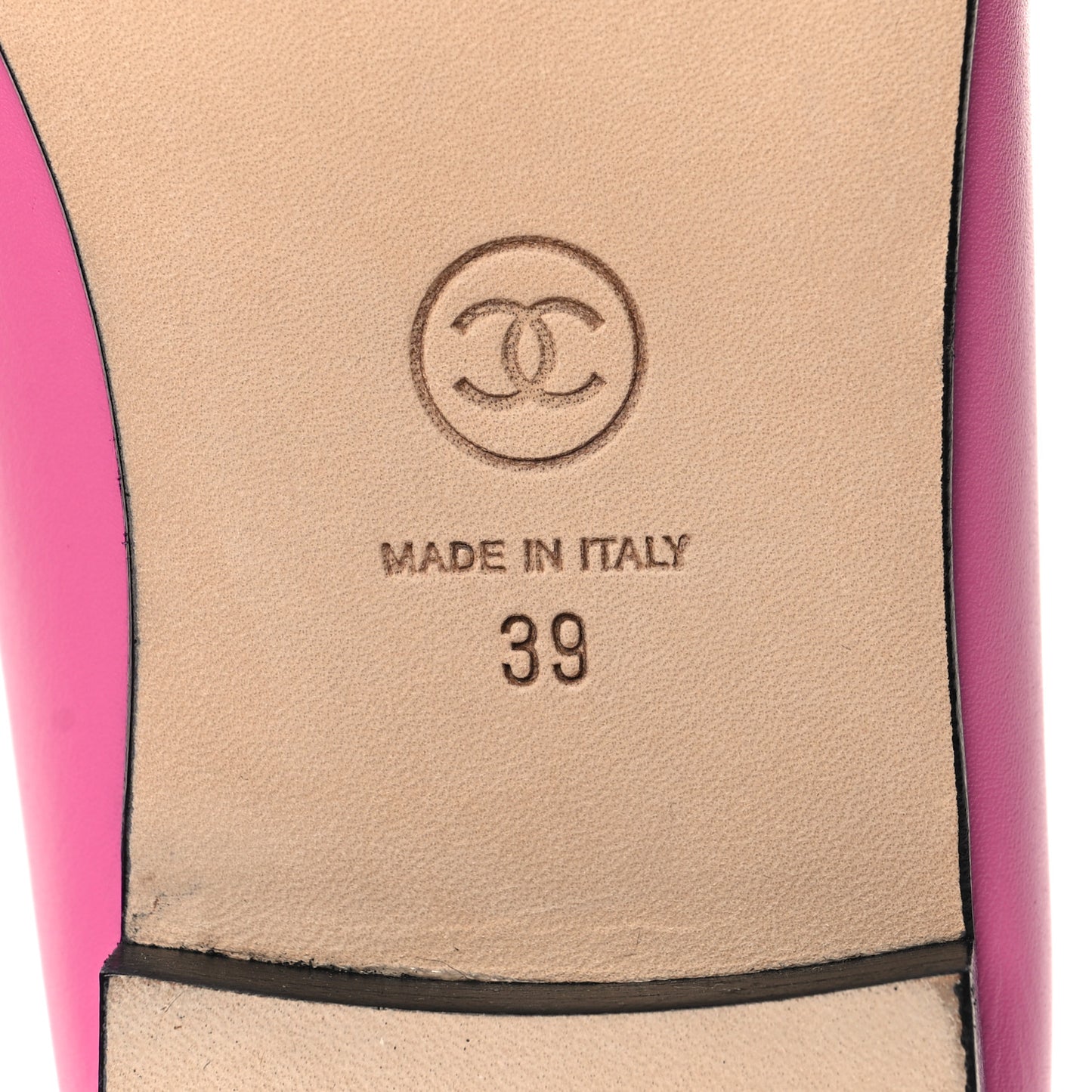 Calfskin Grosgrain Cap Toe CC Ballerina Flats 39 Pink Black
