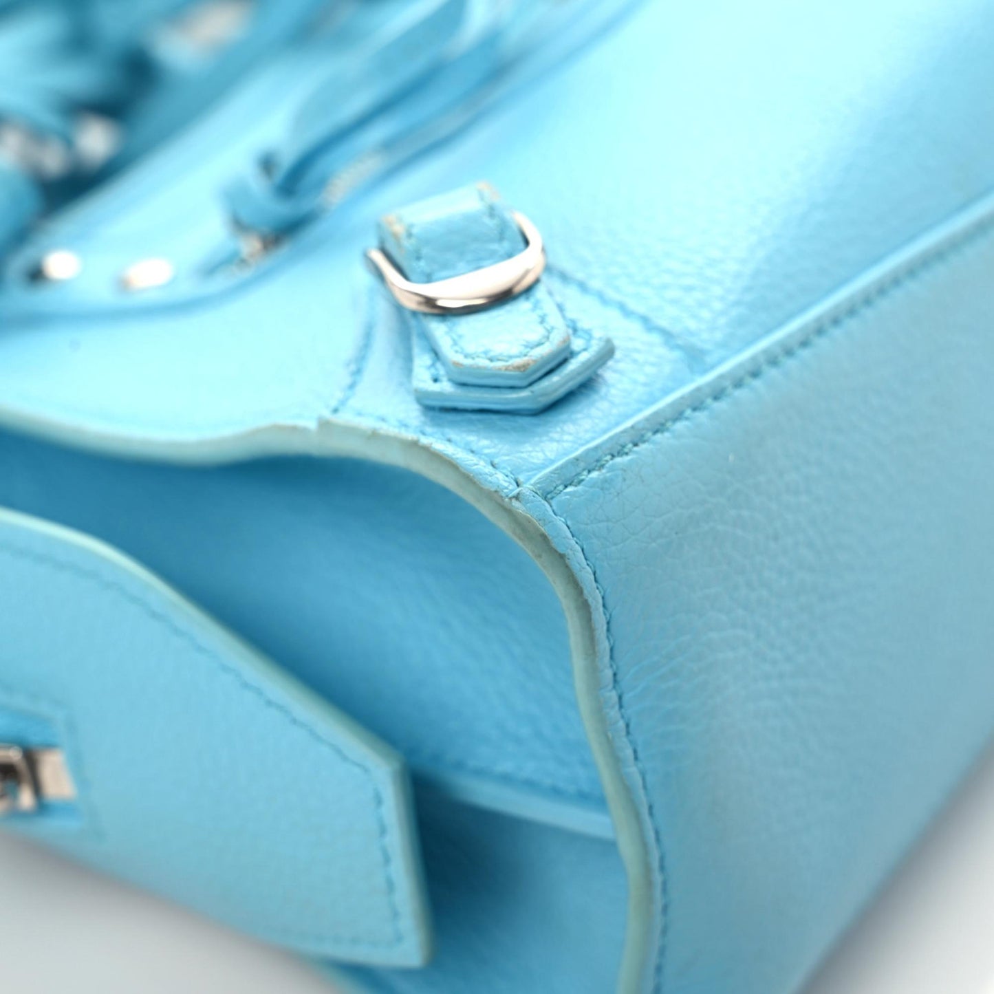 Grained Calfskin Neo Classic Silver Hardware Mini City Azur