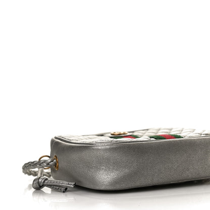 Gucci Laminated Nappa Web Trapuntata Mini GG Shoulder Bag Argento 8 of 12
