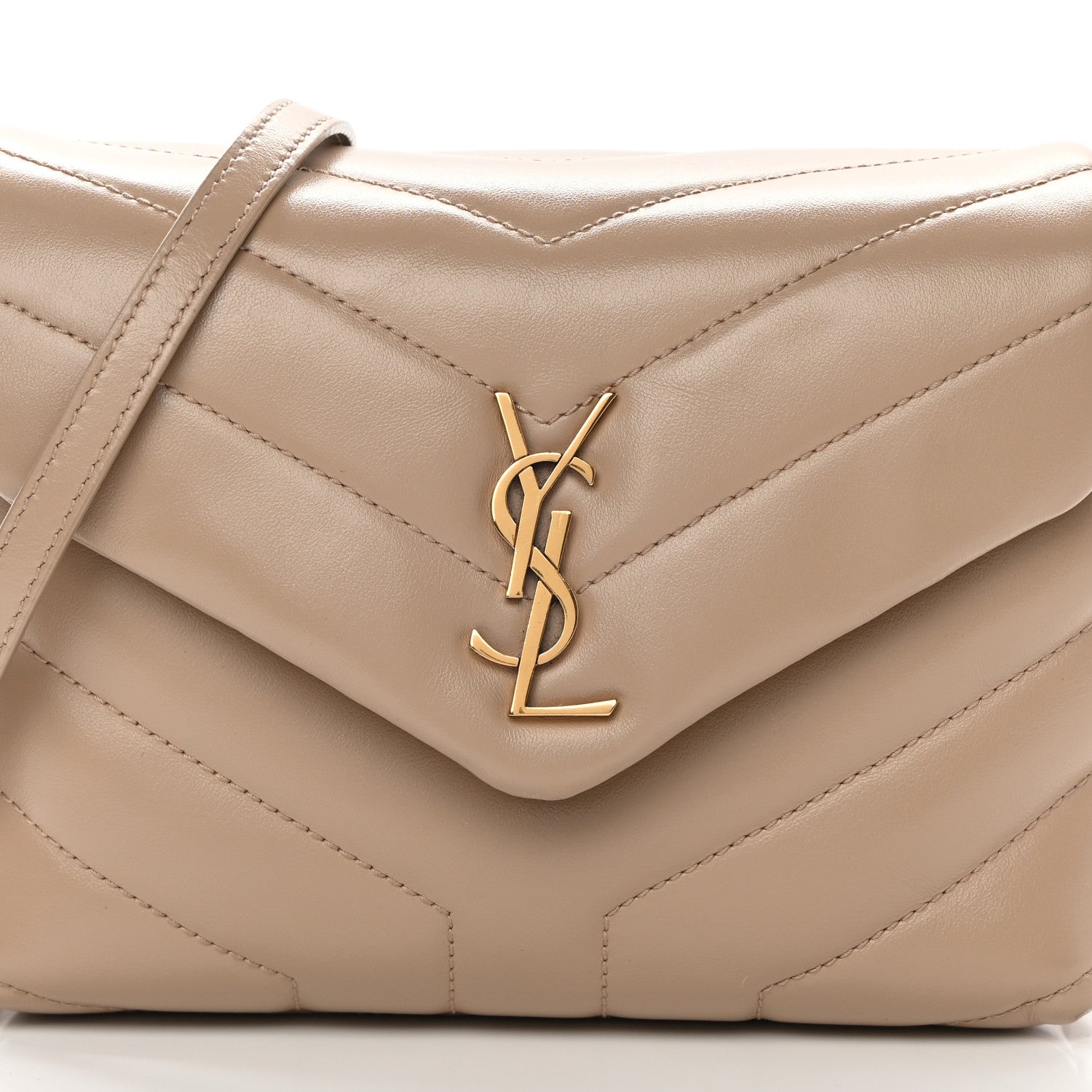 Saint Laurent Calfskin Y Quilted Monogram Toy Loulou Crossbody Bag Latte 8 of 13