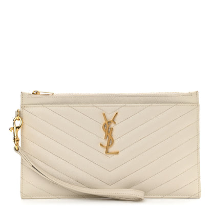 Saint Laurent Grain De Poudre Chevron Monogram Large Bill Pouch Blanc Vintage 1 of 13