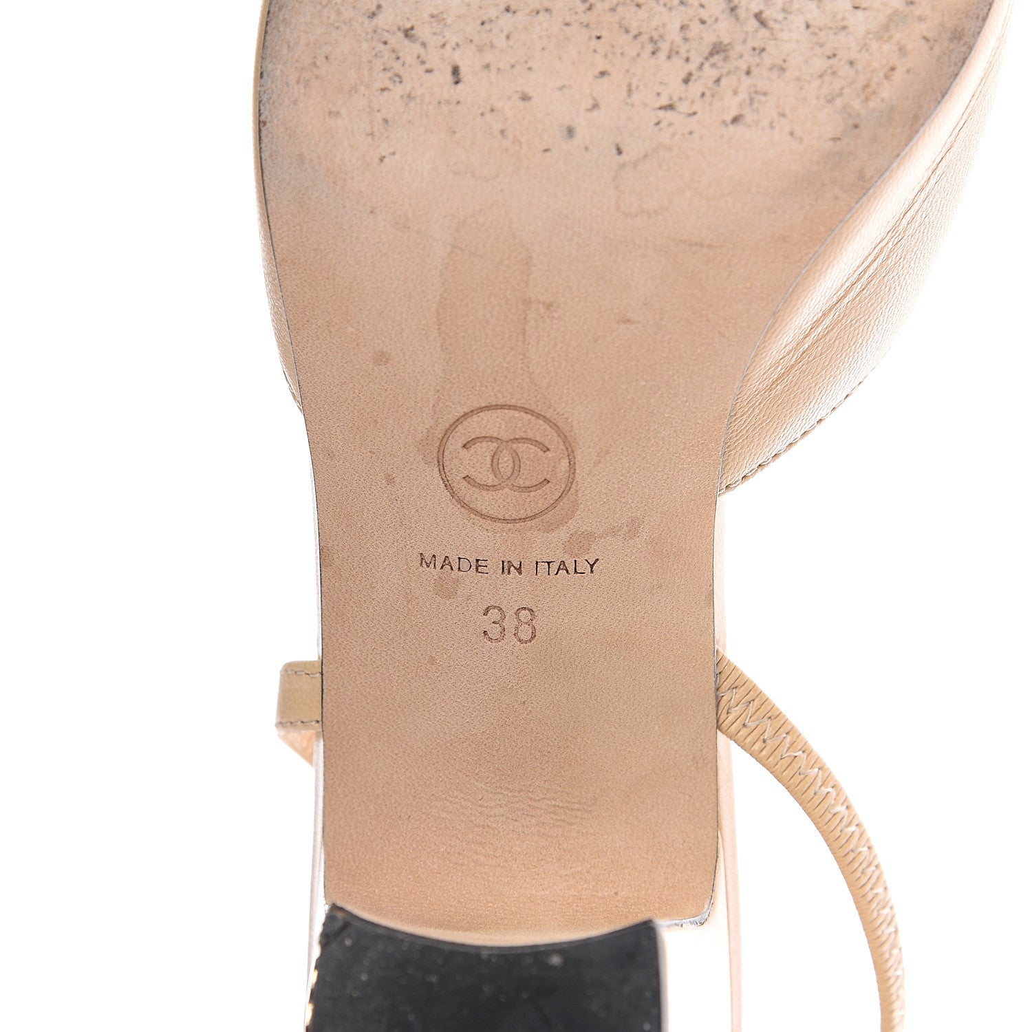Chanel Goatskin Grosgrain Cap Toe CC Slingback Pumps 38 Beige Black 6 of 9