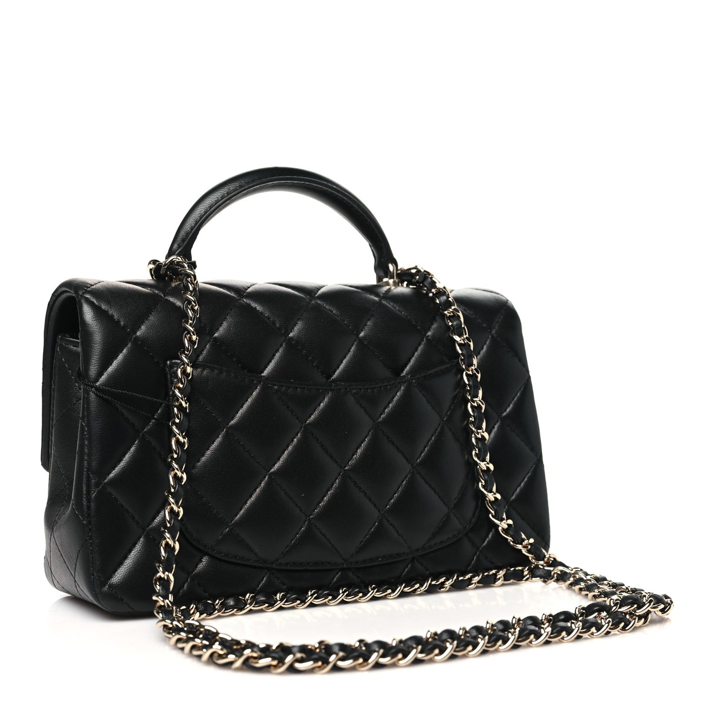 Lambskin Quilted Mini Top Handle Rectangular Flap Black