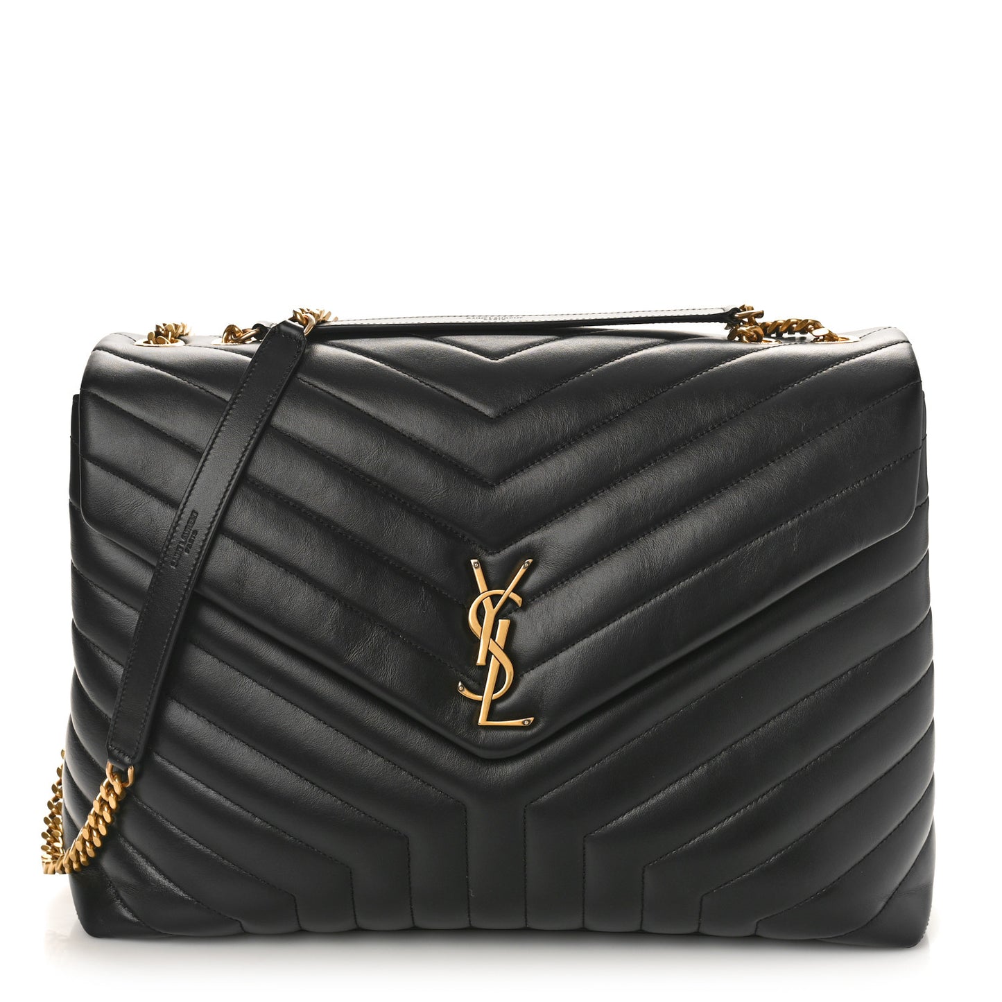 Calfskin Y Quilted Monogram Large Loulou Chain Satchel Black
