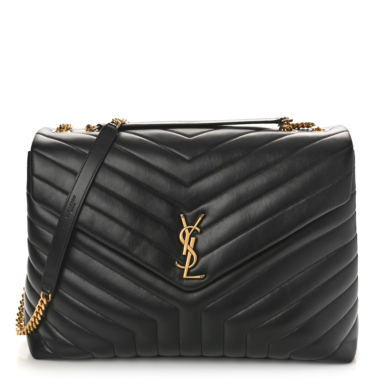 Saint Laurent Calfskin Y Quilted Monogram Large Loulou Chain Satchel Black 1 of 8