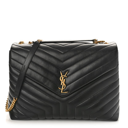 Saint Laurent Calfskin Y Quilted Monogram Large Loulou Chain Satchel Black 1 of 8