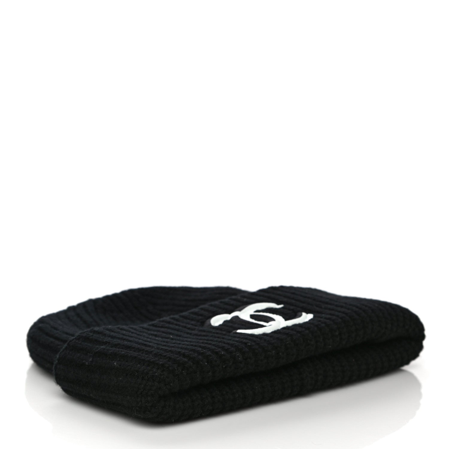 Chanel Wool Cashmere CC Beanie Hat Light Black White 3 of 8