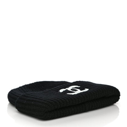 Chanel Wool Cashmere CC Beanie Hat Light Black White 3 of 8