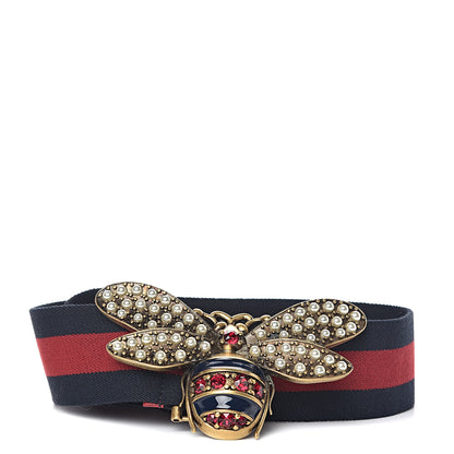 Gucci Web Queen Margaret Bee Belt 75 30 Red Navy 1 of 6