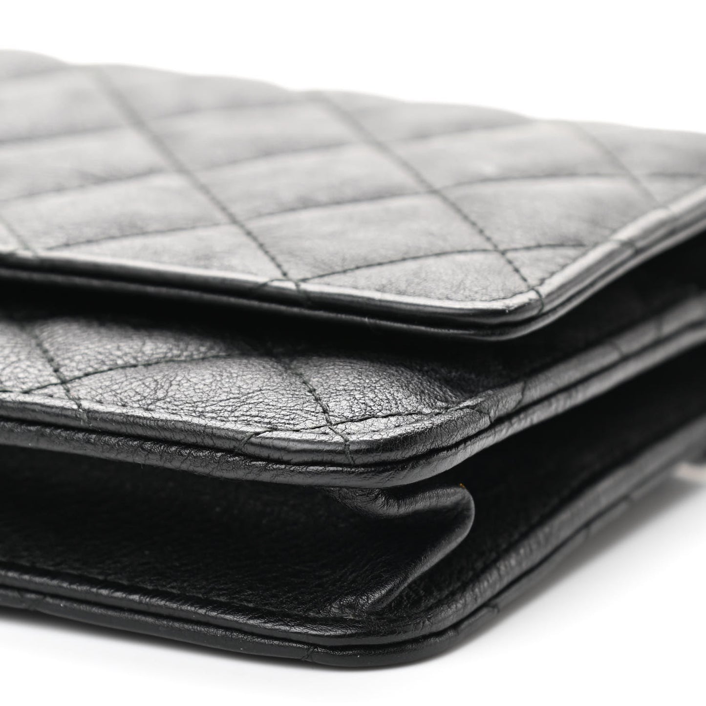 Crumpled Calfskin Quilted Wallet On Chain WOC So Black