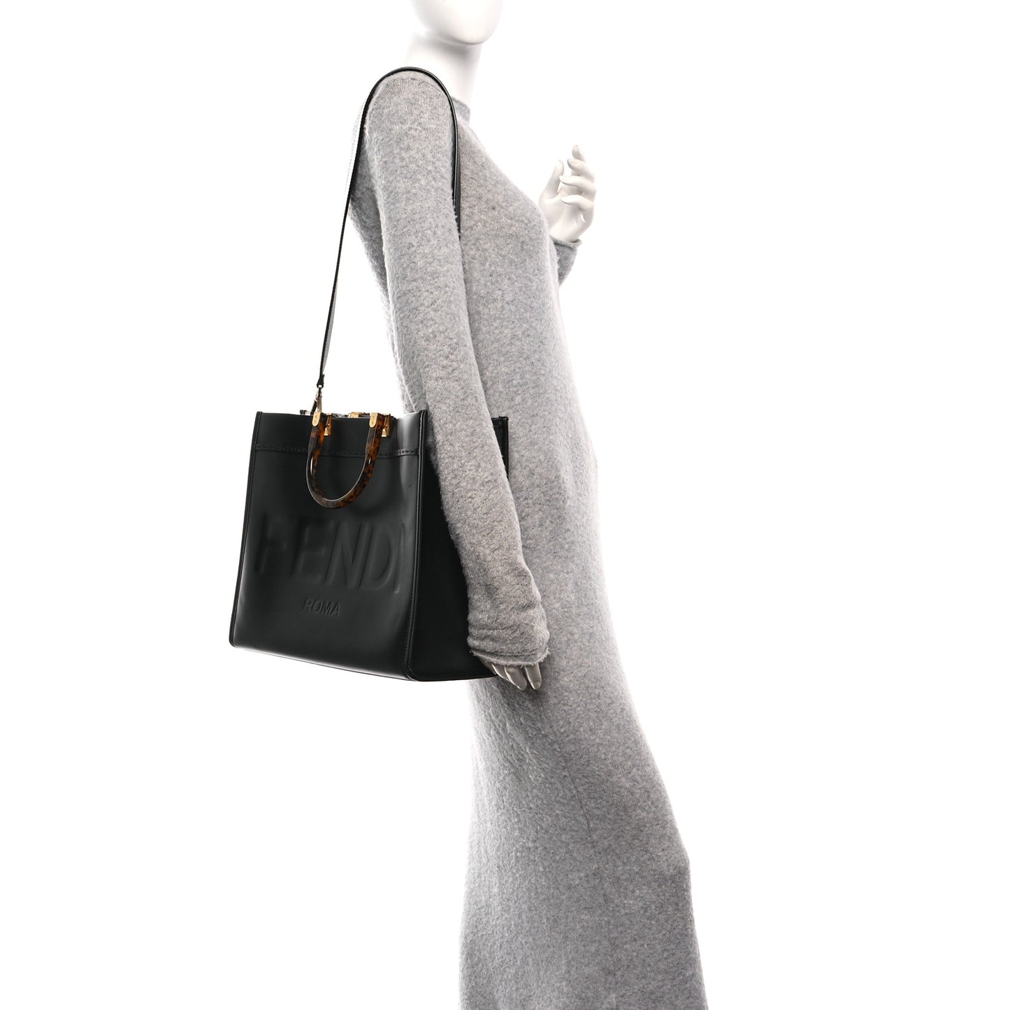 Vitello King Plexiglass Medium Fendi Sunshine Shopper Tote Black