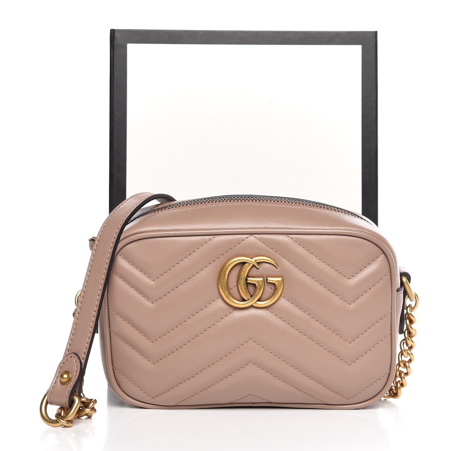 Calfskin Matelasse Mini GG Marmont Chain Shoulder Bag Nude