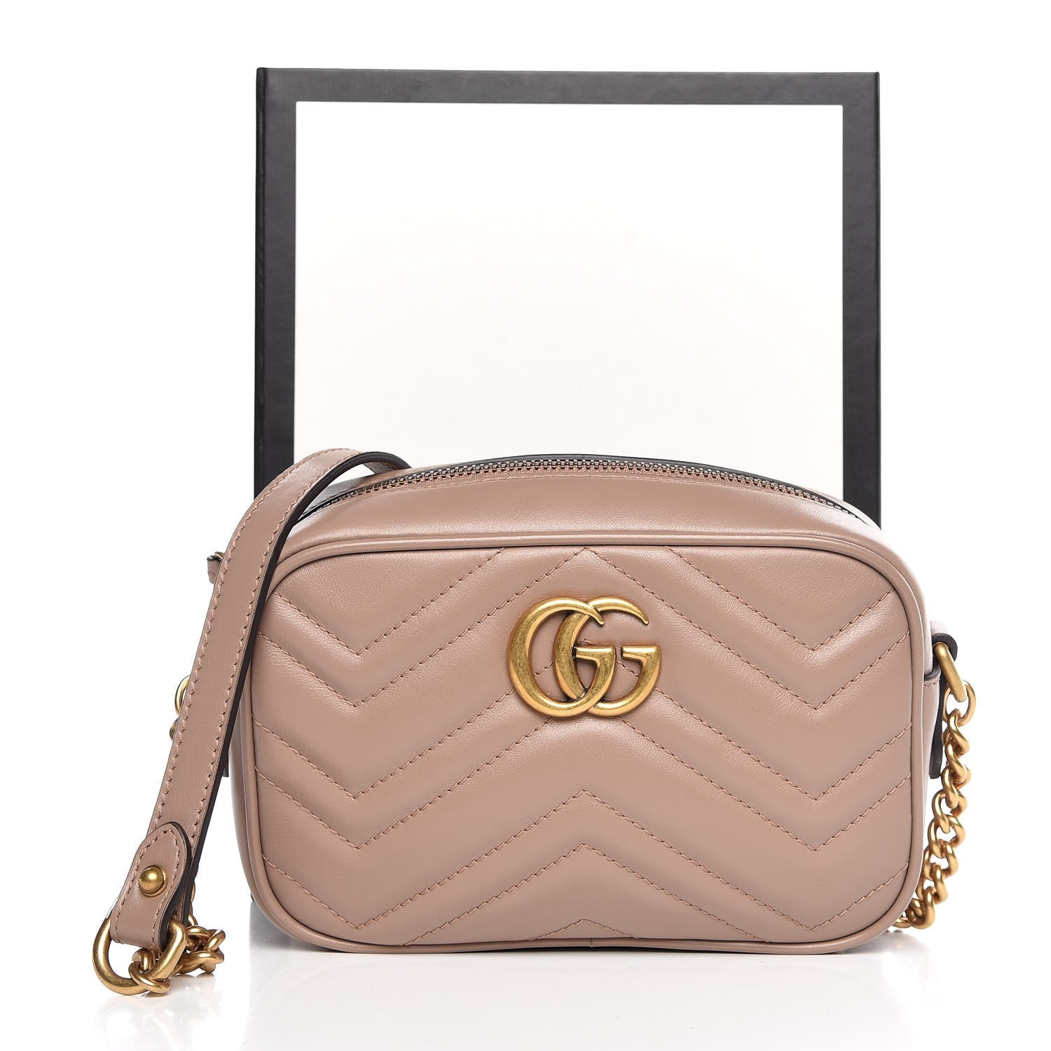 Gucci Calfskin Matelasse Mini GG Marmont Chain Shoulder Bag Nude 7 of 7