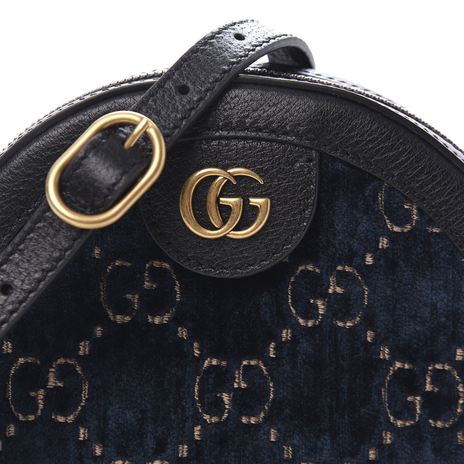 Gucci Velvet Calfskin GG Monogram Round Shoulder Bag Blue Beige 10 of 10